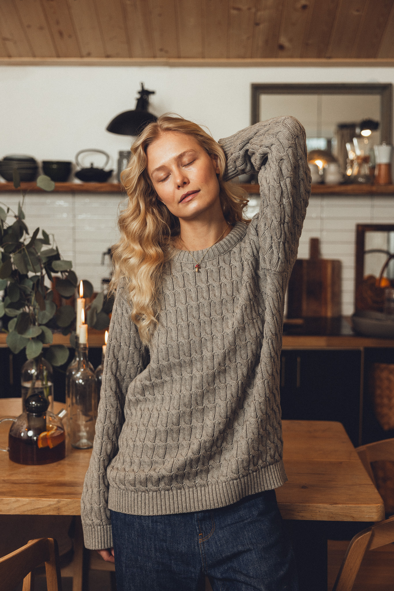 LOW KEY bawełniany sweter z kaszmirem lumonous grey